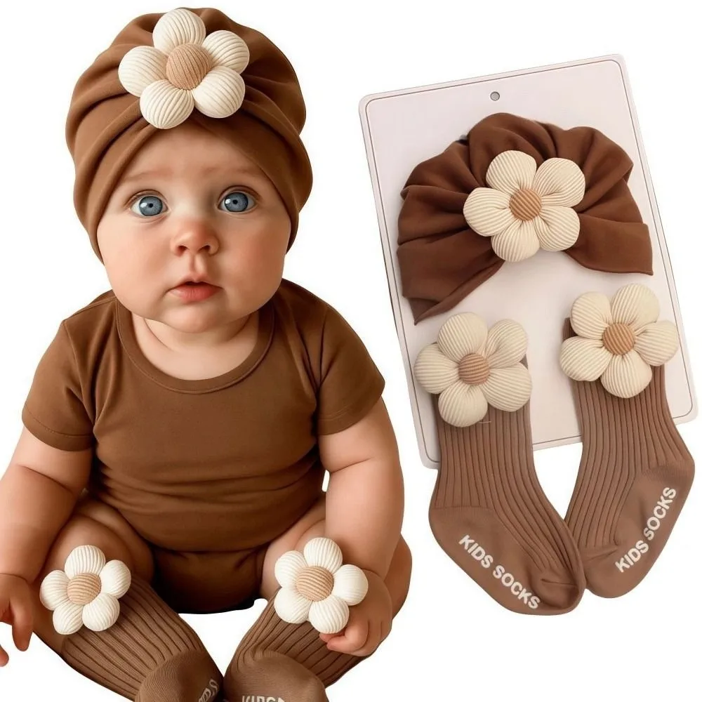 

Flower Newborn Hat Socks Set Lightweight Breathable Socks Cap Set Cute Design Soft Combination Hat Socks Baby Boy and Girl