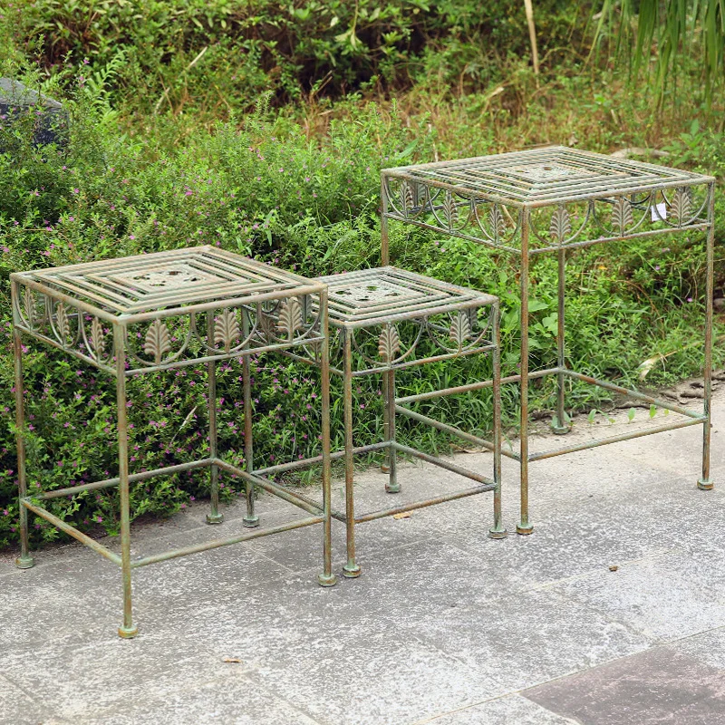 Export order European style old square garden wrought iron flower stand balcony living room courtyard flower pot stand outdoor