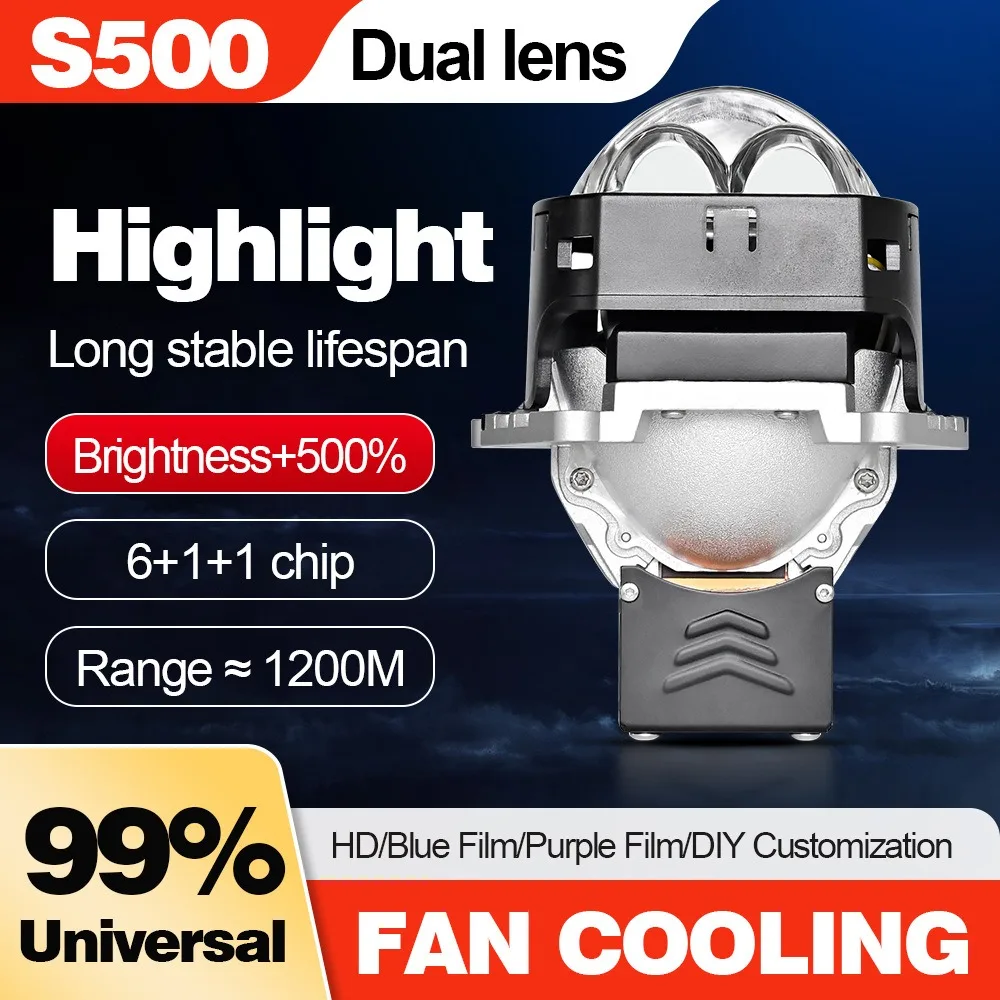 

12V 80W 6500K 32000LM 3 inch bi led 2 laser projector lens S500 square dual lens car headlight retrofit H4 H7 hi lo beam