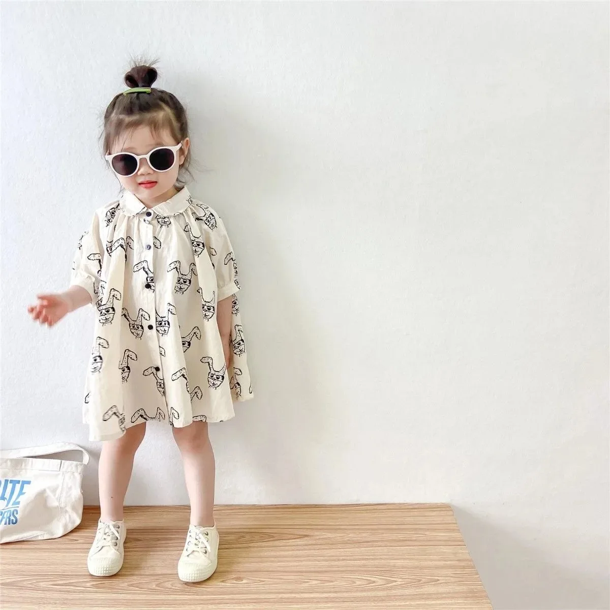 2024 Summer New Baby Girl Short Sleeve Dress Kids Casual Dress Toddler Girls Cute Cartoon Print Princess Dress Children Clothes