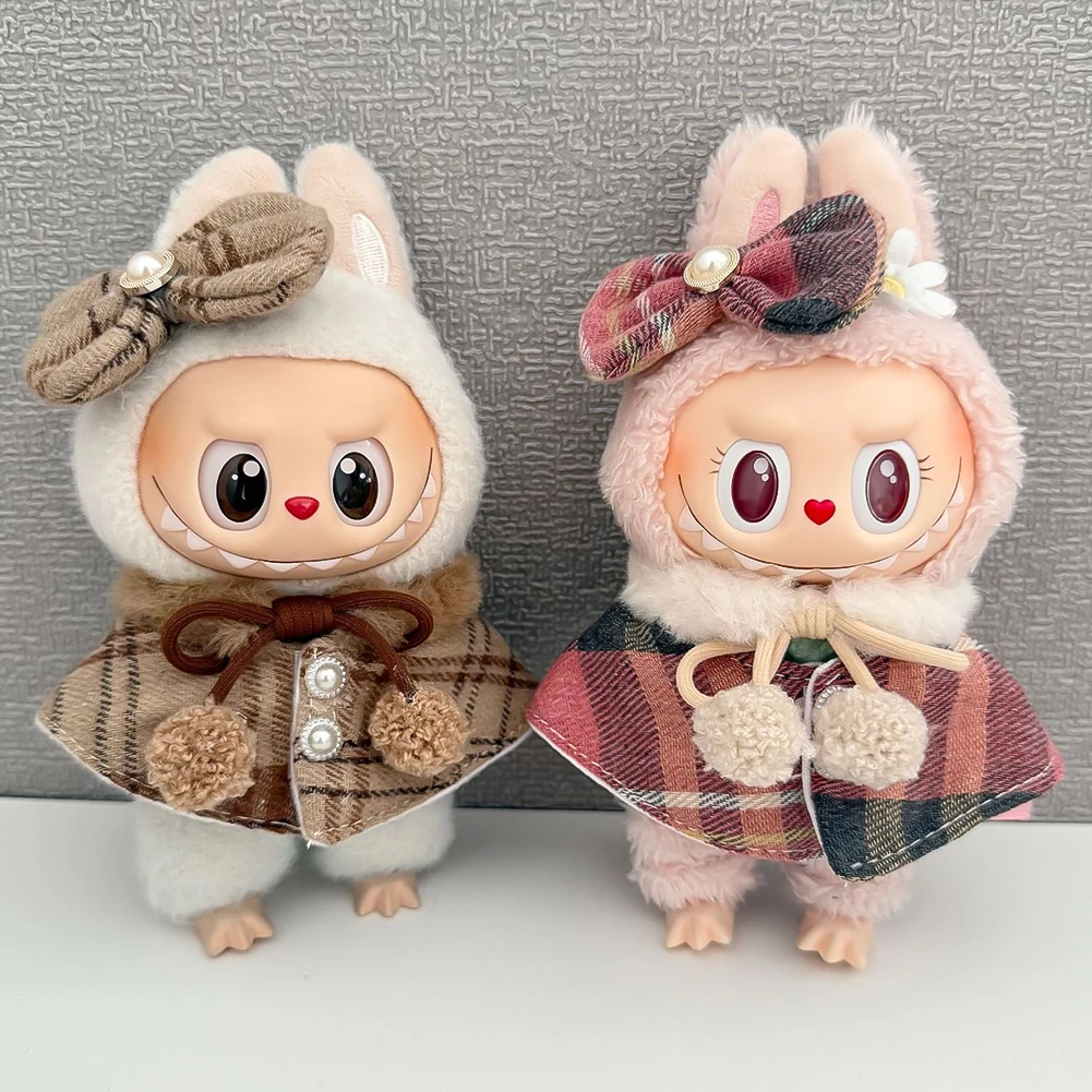 

Plaid Cloak Coffee Colored Shawl For Skull Panda V2 V1 15/17cm Labubu Doll Clothes Outfit Accessories
