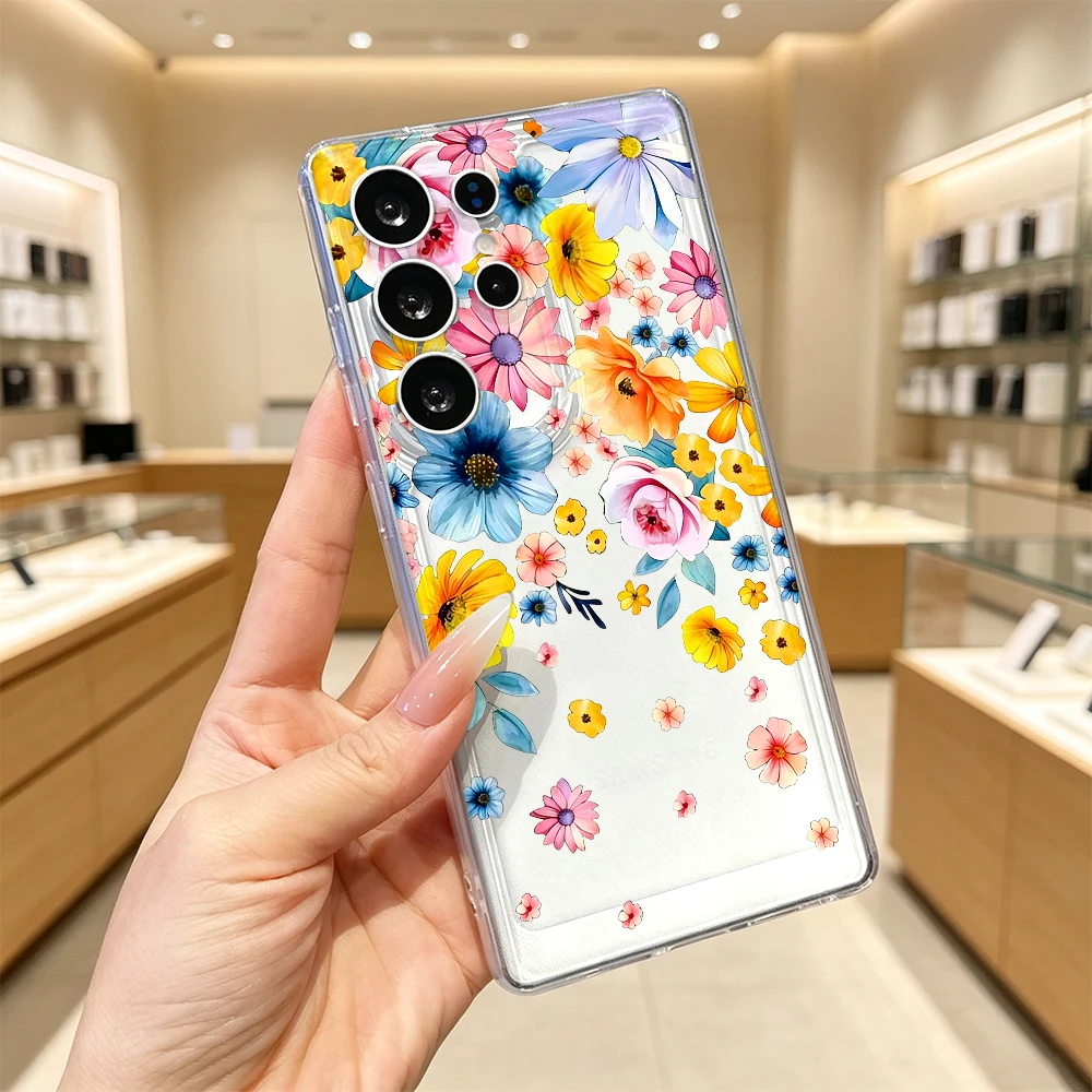 Vibrant Flowers Shockproof Clear Soft Case For Samsung Galaxy S26 S25 S24 S23 S22 Ultra FE A15 A16 A24 A35 A54 A55 A57