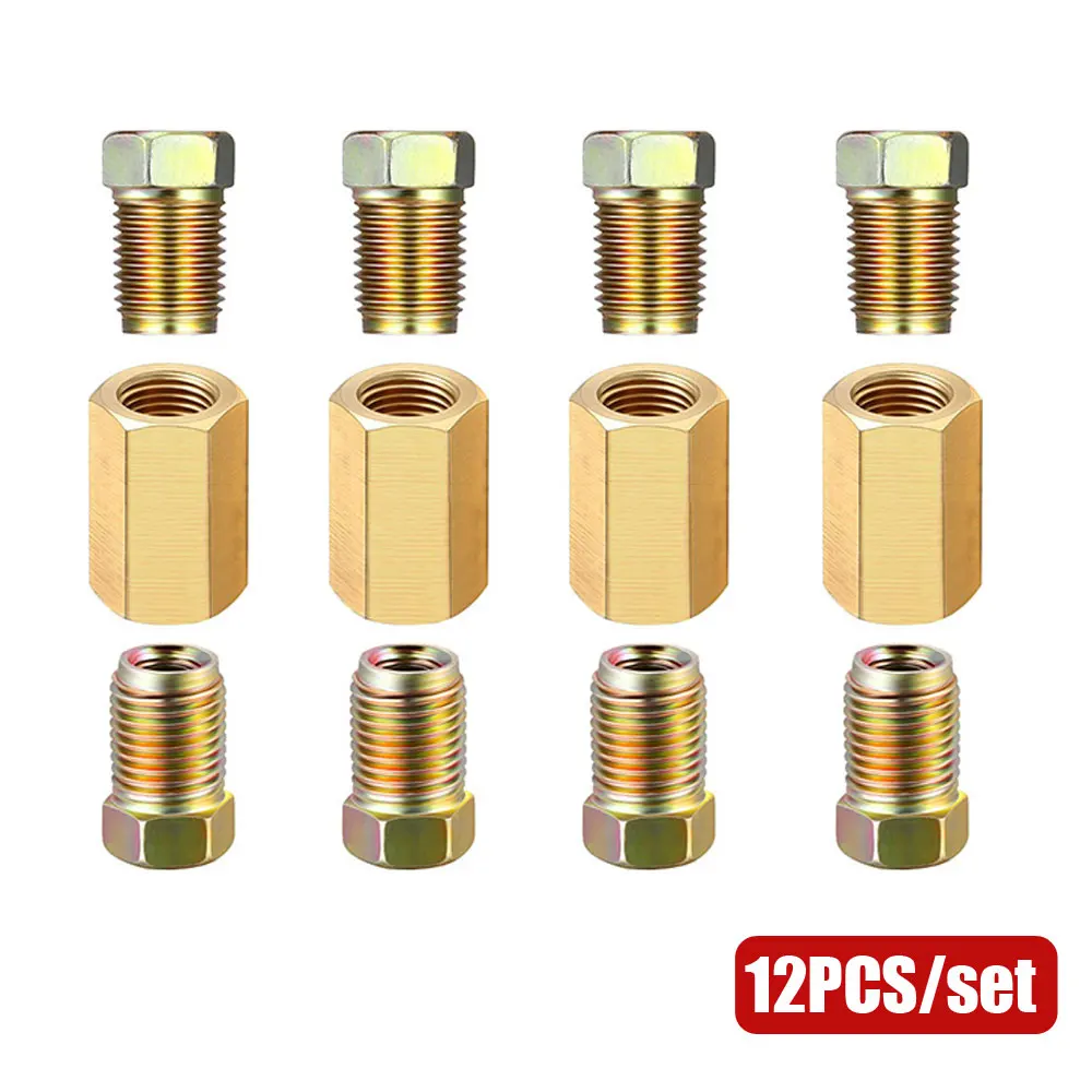 12pcs 3/16 (3/8-24 Inverted) Brass Brake Line Union Pipe Compression Fitting Straight Unions Brake Wire Tubing Car Connect Part