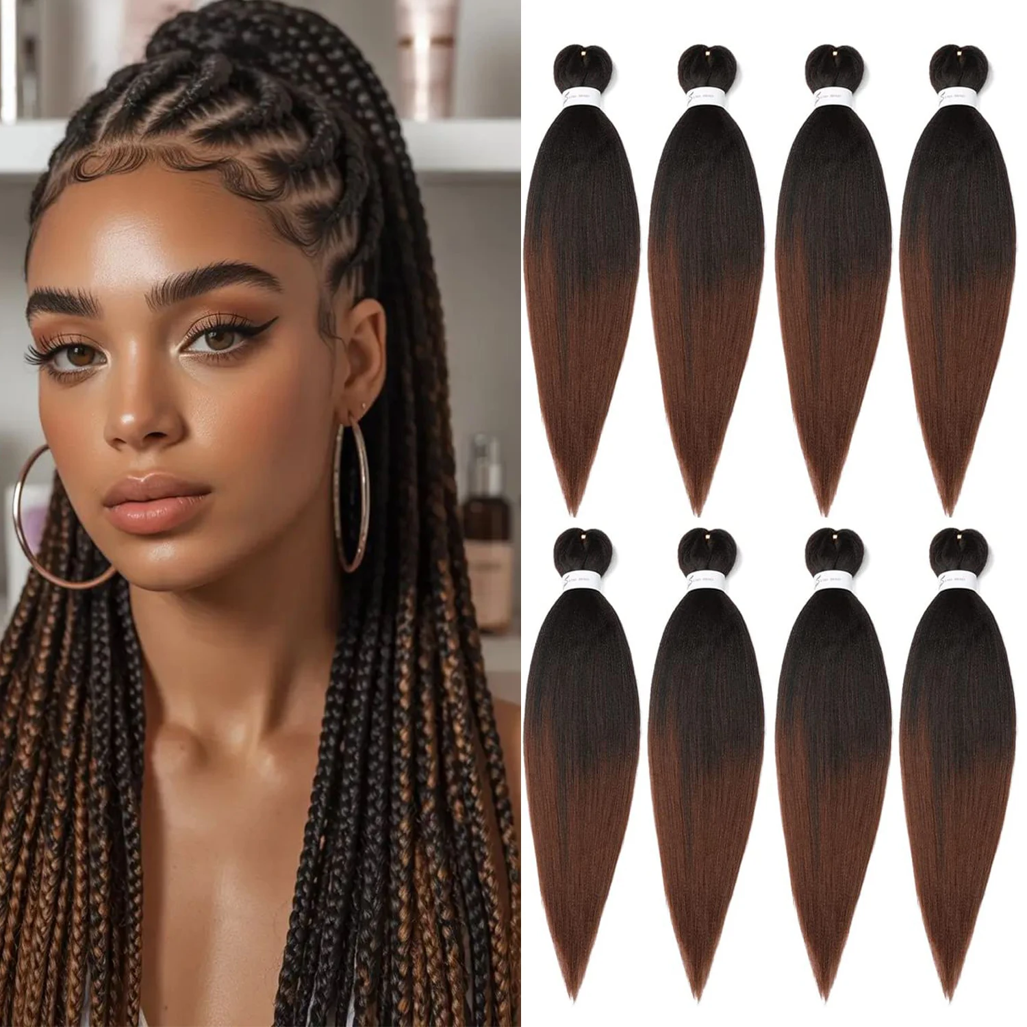 Braiding Hair Pre Stretched 18/22/26 Inches Natural Black Easy Braid Synthetic Professional Soft Yaki Texture, No Itch, - view 2