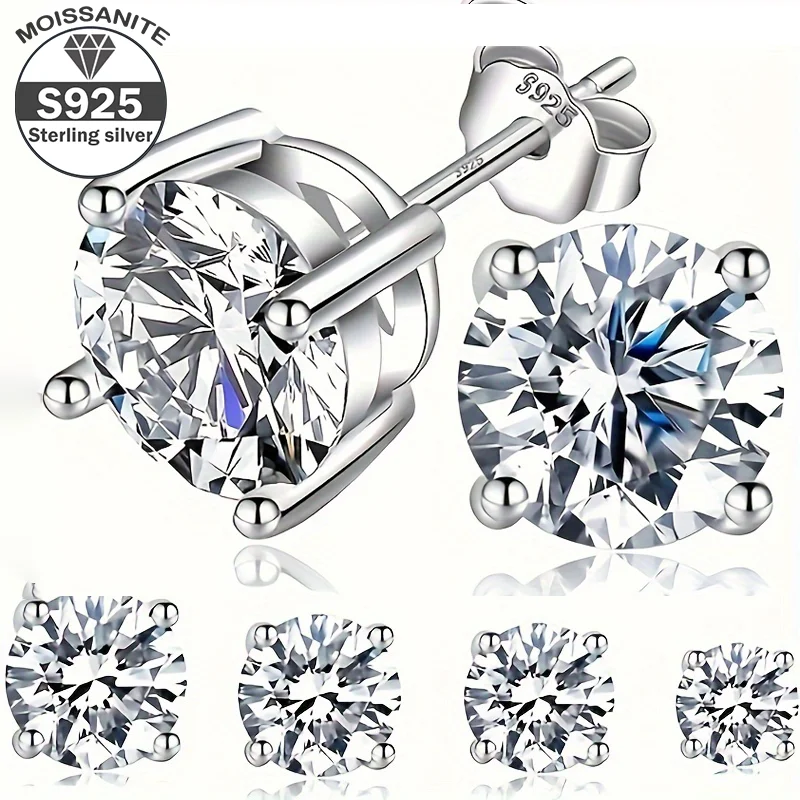 

0.3CT-1CT Moissanite Stud Earrings for Women, 18K White Golden Plated 925 Silvery for Women Men,Round Earrings Women's Jewelry