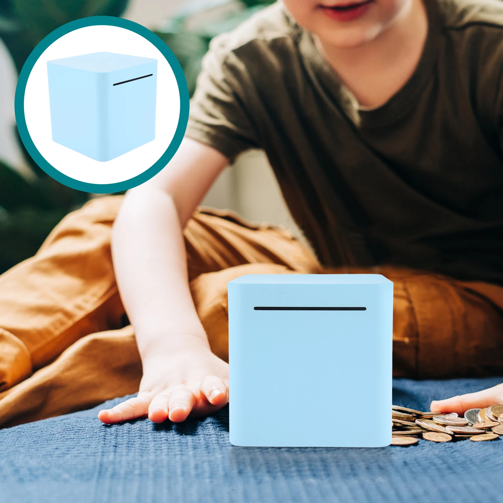 

Piggy Bank for Adults Children's Money Jar Cash Container Unbreakable Saving Stainless Steel Sky-blue