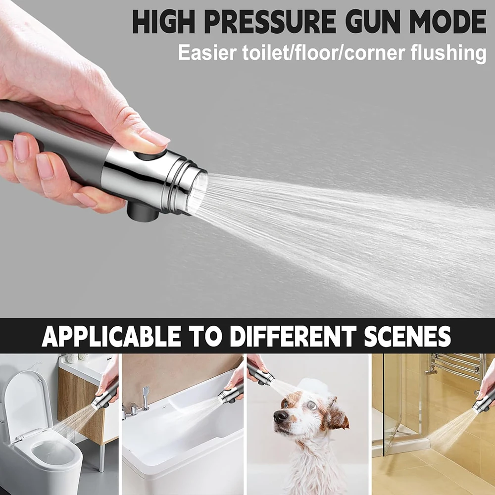 4 Modes Handheld Shower Head with Massage Brush Cotton Filters One-click Stop Water Saving High Pressure Showerhead for Bathroom