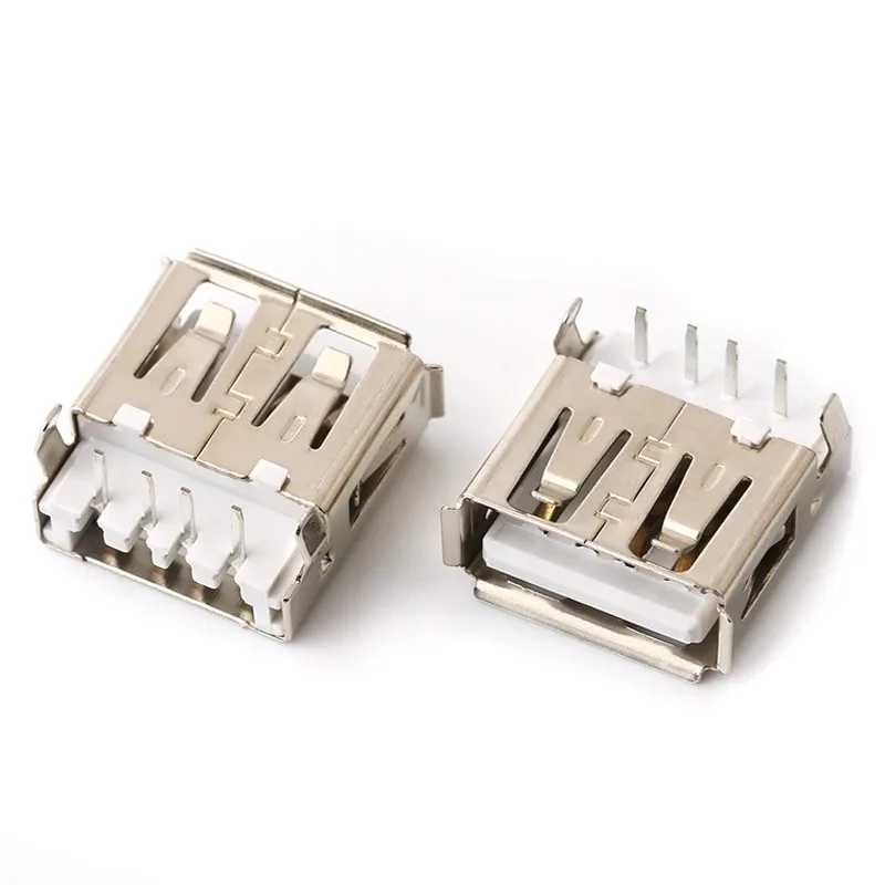 10Pcs USB-AF Type A Standard Port Female Solder Jacks Connector PCB Socket 90 Degrees Rimless/Crimping