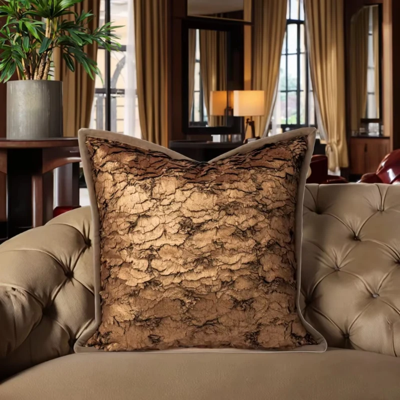 French luxury hotel living room square pillow pad upscale retro brown curry hot gold geometric floral portable function