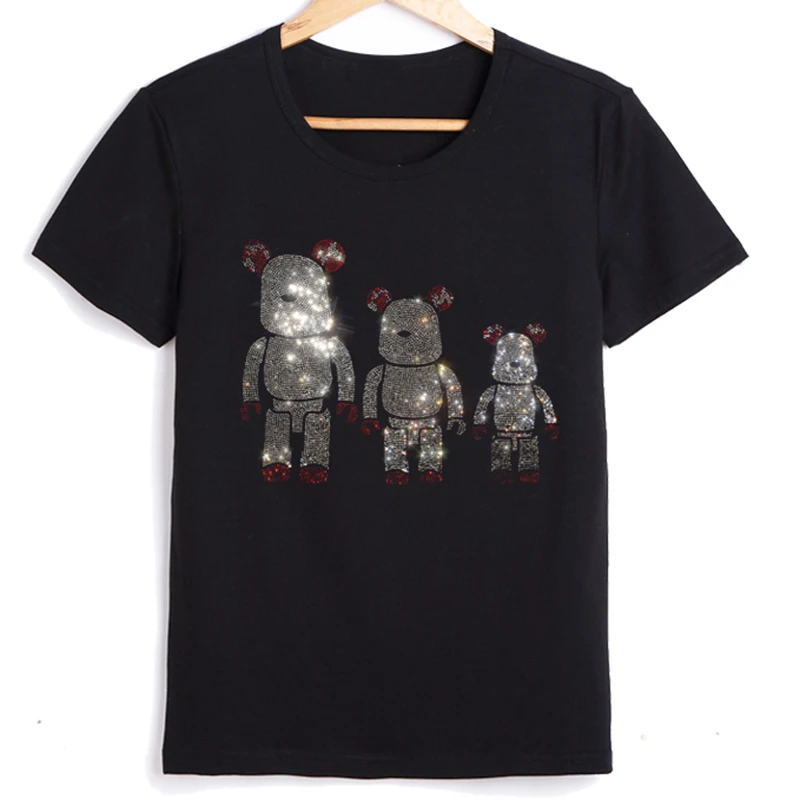 

Women Casual t-shirt Cartoon Short Sleeve Korean Female Loose Diamonds Fashion Cotton Women Tops Bottoming Shirt
