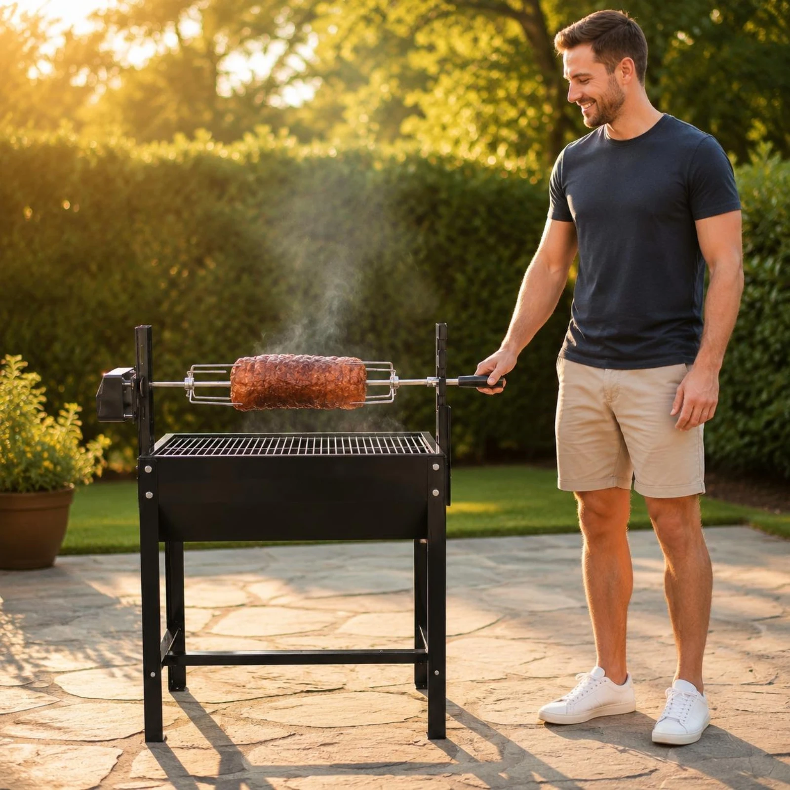 

Charcoal Barbecue Grill Black Portable Rotisserie Barbecue Rotisserie Grill Riveted Cooking Appliance Even Heat Distribution