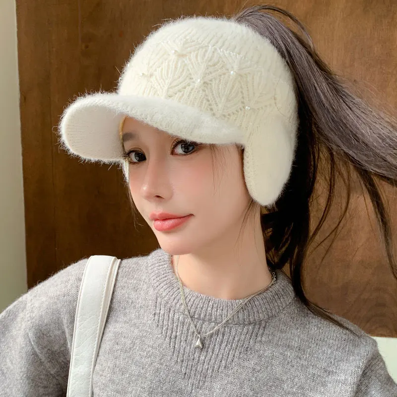 Women Hat Fashion Knitted Woolen Hat Women\'s Warm Sports Cap Winter Warm Baseball Hat Ear Protection Beanies for Women