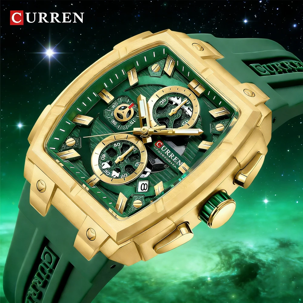 CURREN Original Silicon Strap Multi-functional Dialn Auto Date Design Men's Watch Sports Chronograph Watches