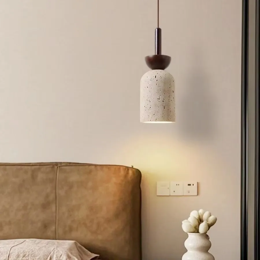 Home Decor LED Pendant Light Fixture Bar Loft Indoor Bedroom Nordic Modern Wood Wire Adjustable Yellow Cave Stone Hang Lamp