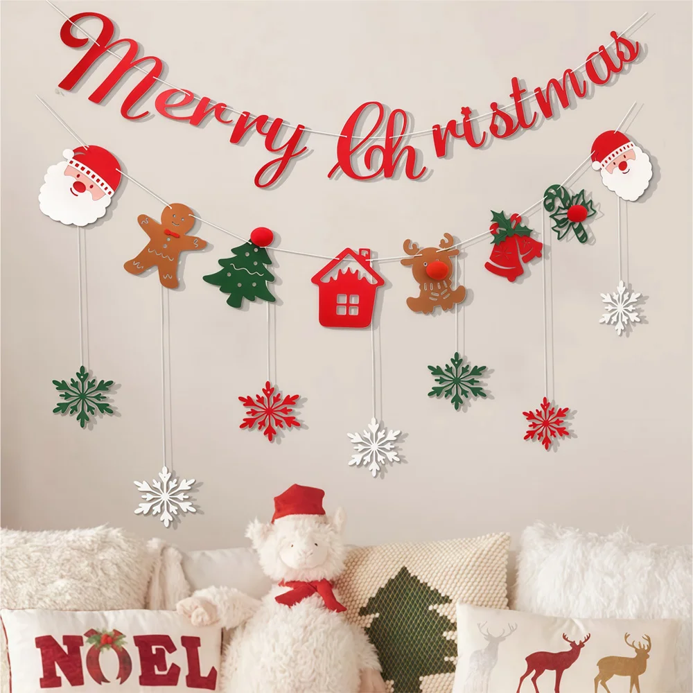 

Christmas Felt Banner Decoration Christmas Background Flag Hanging Decor – 3D Hanging Garland for Holiday Party,Home Fireplace