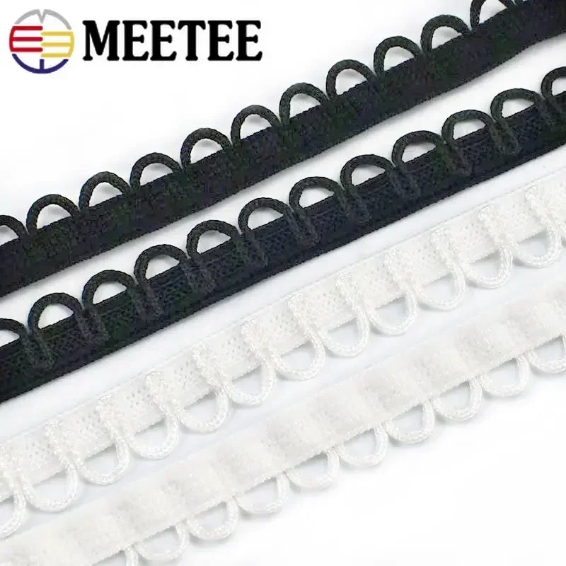 5/10/20M Meetee Nylon Elastic Band Loop Trim U-wave Stretch Collar Buttons Lace Rubber Bands Dress Ribbon DIY Sewing Accessories