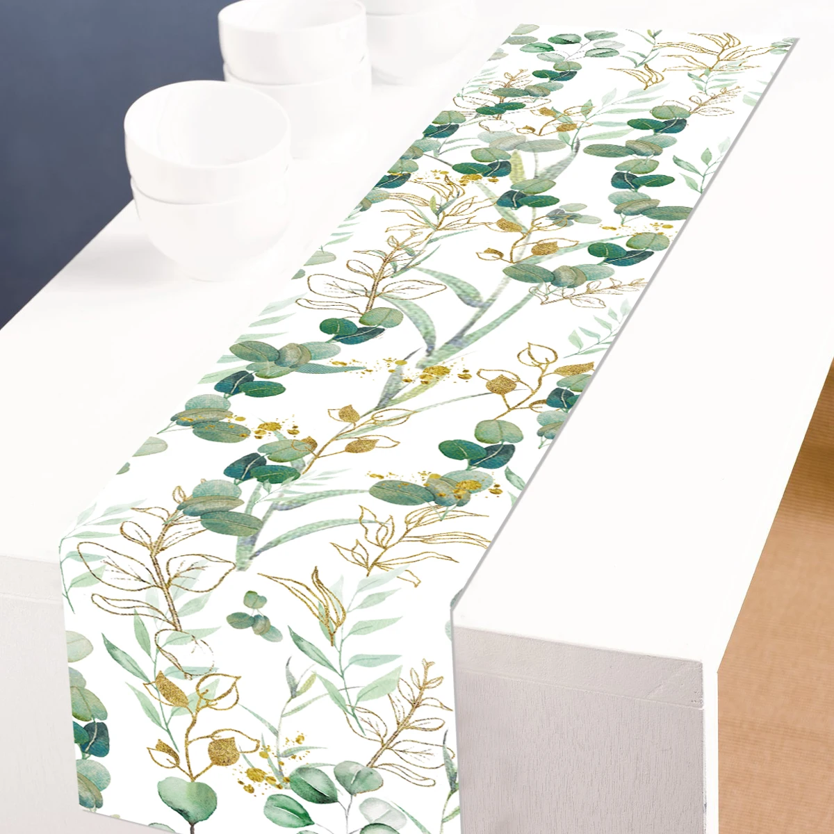 Sage Green Table Runner Eucalyptus Leaves Linen Dining Table Decor for Home Jungle Birthday Party Baby Shower Wedding  Decor