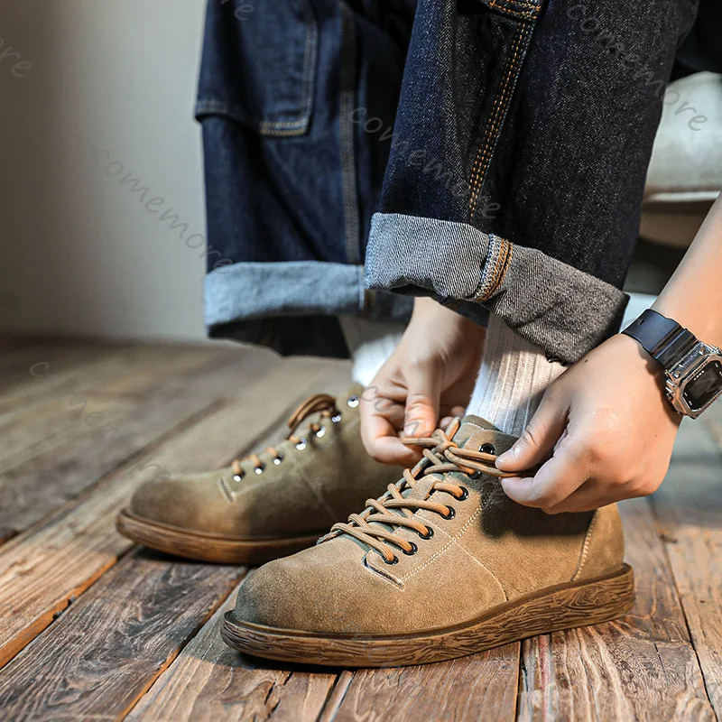 British Style Casual Retro Men's Shoes Business Office Party Banquet Leather Formal Footwears Comfort Lace-up Male Short Boots