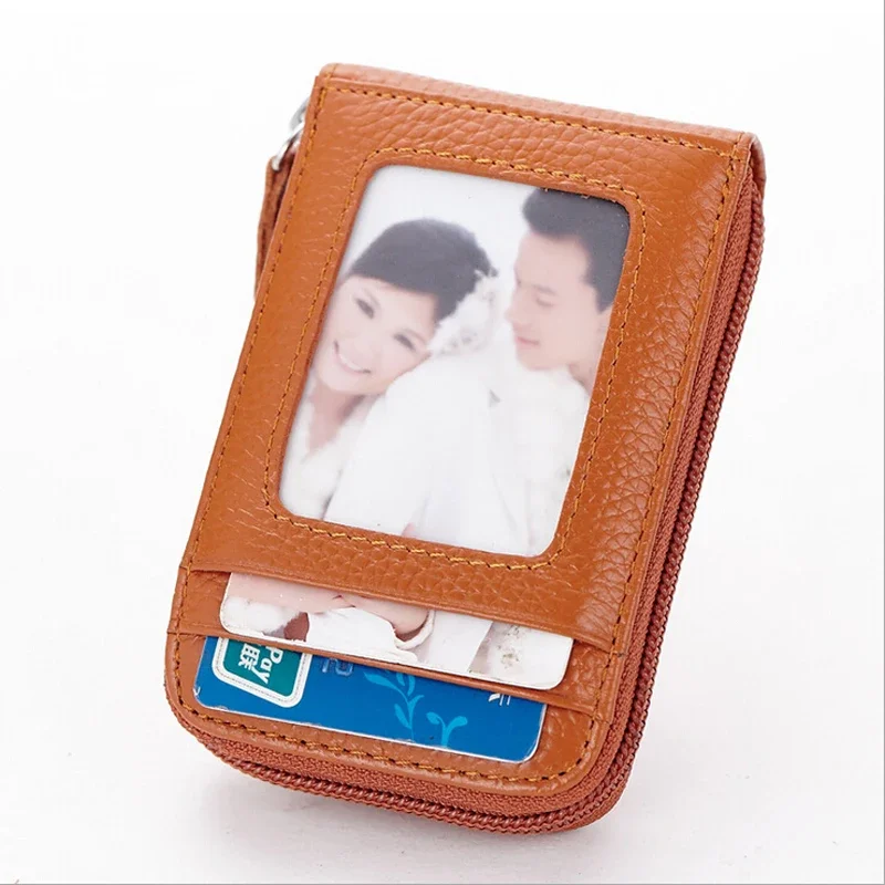 New Luxury unisex Genuine leather Men ID credit card holder with zipper photo holder for man women designer card case wallet