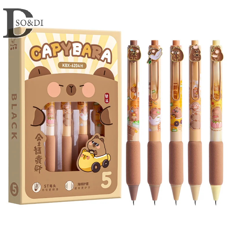 5ชิ้นชุดปากกาหมึกเจล capybara น่ารักน่ารักปากกาบอลพอยท์การ์ตูนปากกาอบแห้งเร็วอุปกรณ์เครื่องเขียนสำหรับนักเรียน