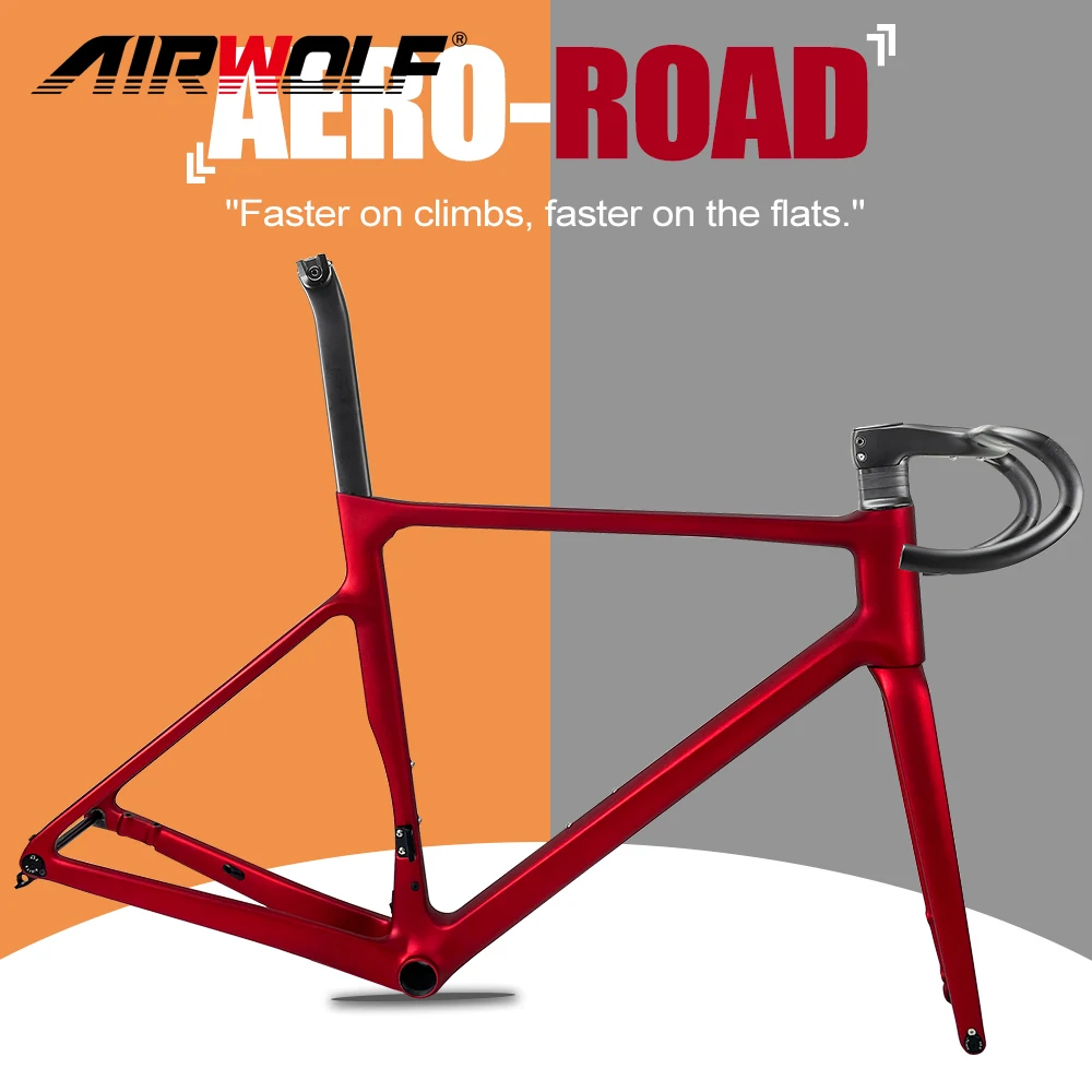 AIRWOLF Carbon Frame Road 2023 Disc Brake Full Internal Cable Routing Carbon Frame Road Bike BB86 Lightweight 997g Road Frameset