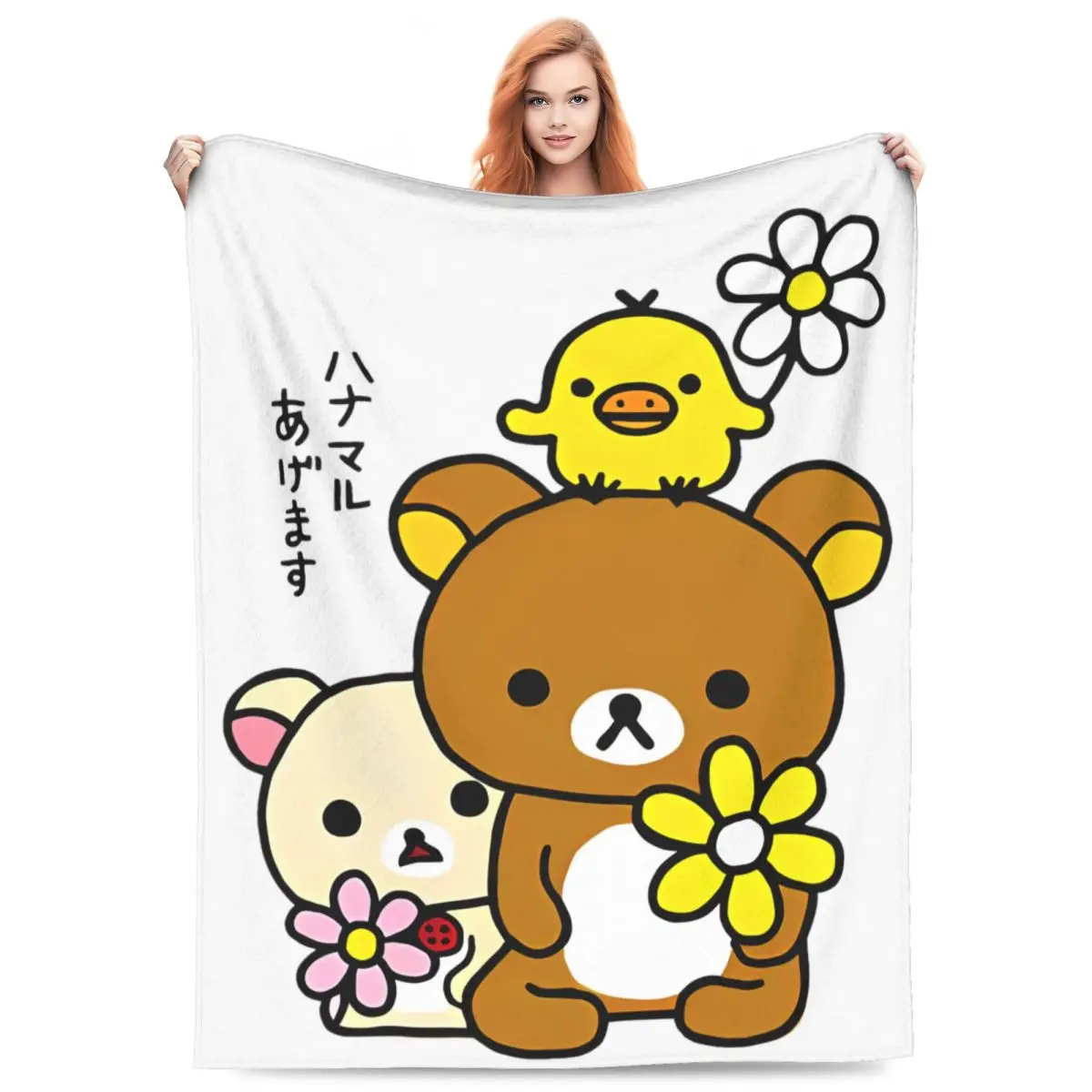 Rilakkuma Cartoon Blanket Warm Soft Graphic Plush Throw Blanket For Couch Bed Camping Flannel Bedspread Bed Cover