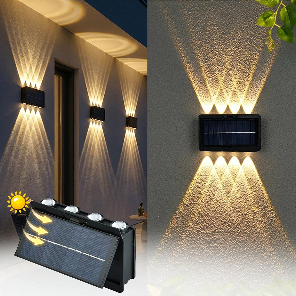 1pc 4/6/8-Head LED Solar Wall Lamp With Flip Cover, Warm Light, Suitable For Lighting And Decorating Walls, Stairs, Fences, House Numbers, And Garages