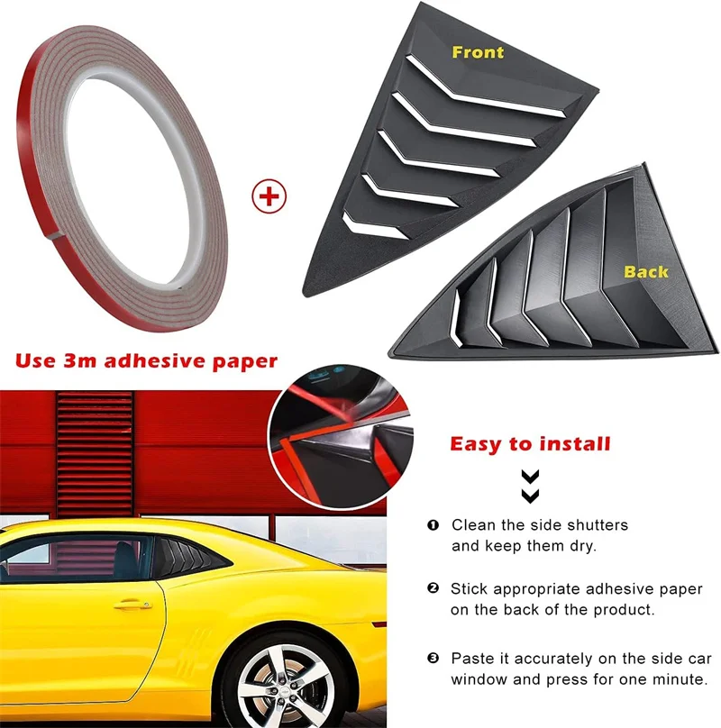 

Side Window Louvers for Chevy Chevrolet Camaro 2010-2015 Windshield Sun Shade Cover ABS Window Cover Vent Lambo Style 2pcs Black