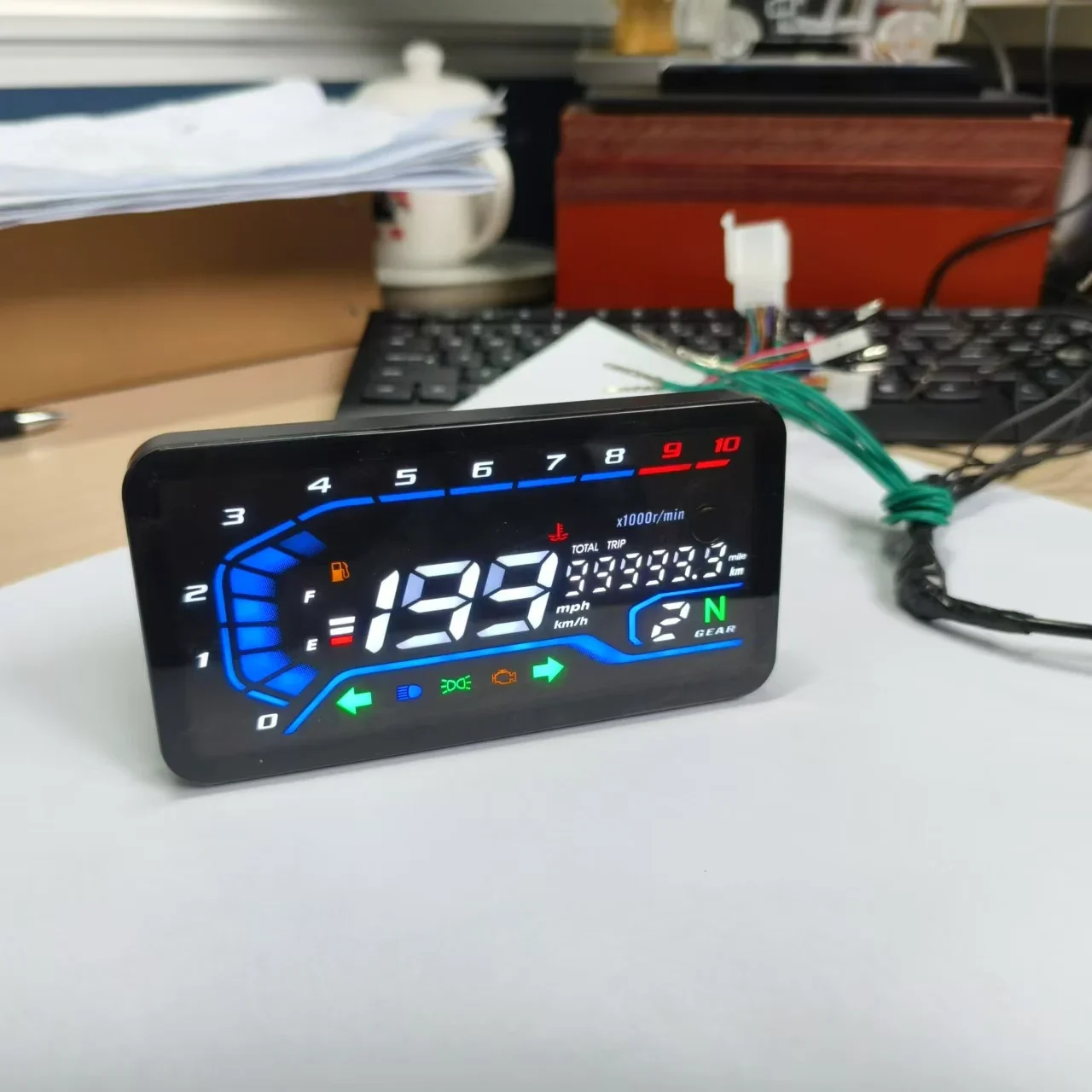 Waterproof Digital Motorcycle Dashboard Meter, Universal, LED, RPM, Speedmeter, 199 km/h, 12V