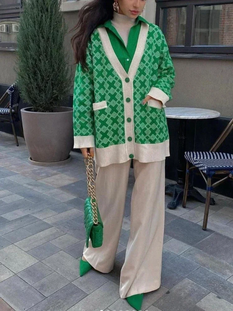 Kardigan damski jesienno-zimowy koreański styl sweter damski Oversize modny płaszcz z dzianiny swetry rozpinane z długim rękawem kobiet 2024