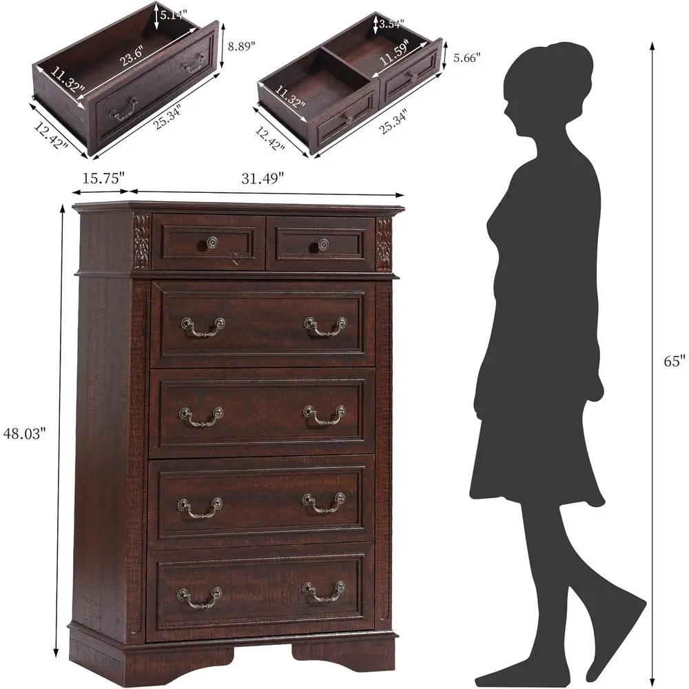 Drer or Bedroom, 6 Ders 48" Tall Drer or Storage and Organization, k Brown armhouse Chest o Ders or Living Room, Closet, Hallway view 2