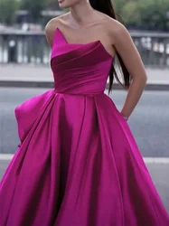 Customized Luxury Vestidos 2024 Elegant Satin Saudi Dubai Arabic Evening Dresses Women Fuschia A Line Party Formal Gowns Long Pr