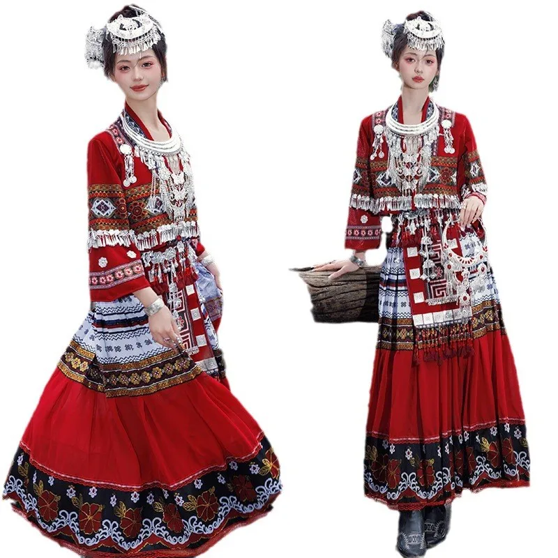 Guizhou Trip Shoot Yunnan Dress of Miao Minority Clothing Personal Tujia Photography Skirt Suit