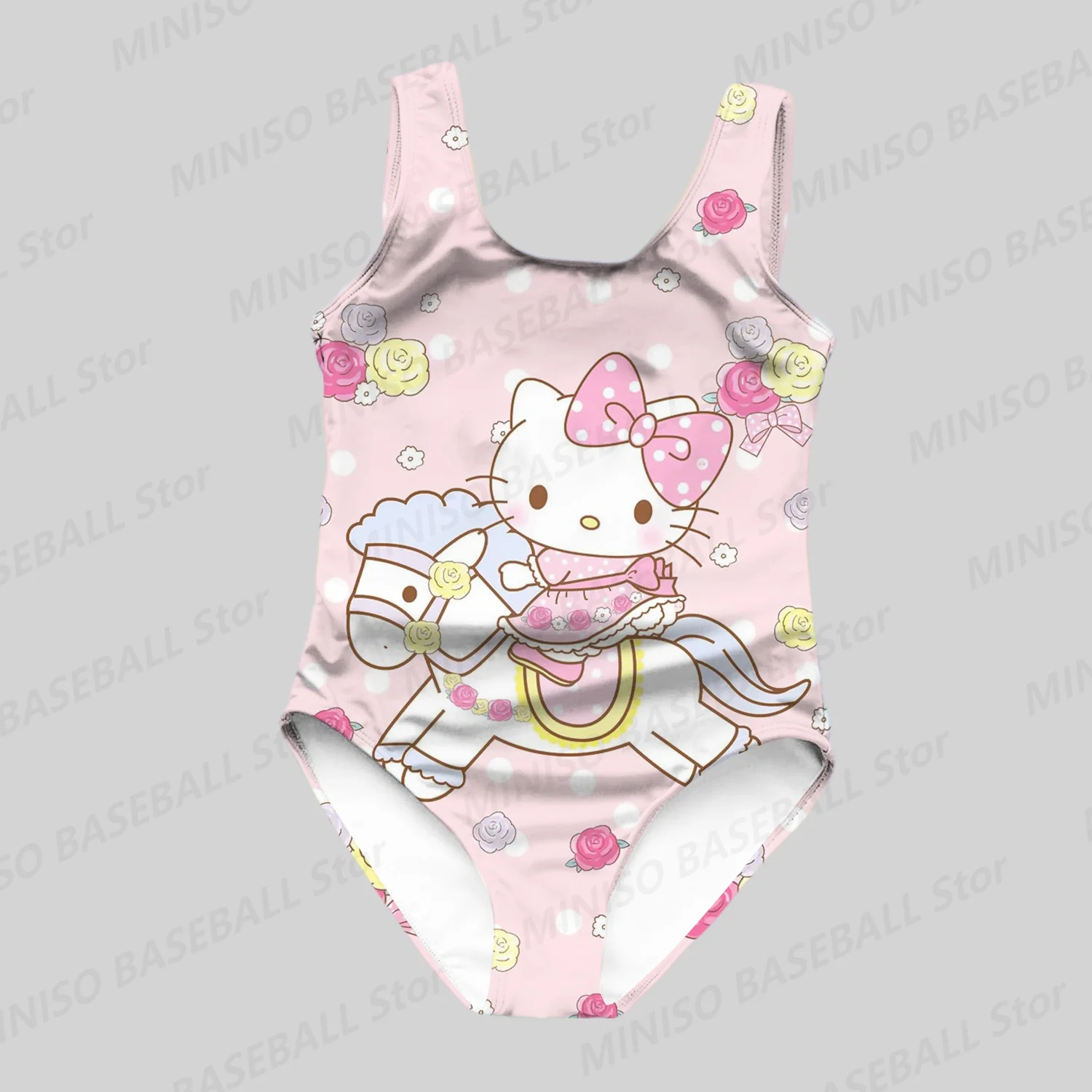 New Summer Sanrio Girl One-piece Swimsuit Hello Kitty Red Bow Pink Pattern Swimsuit Children/Adult Cute Cartoon Women\'s Swimsuit