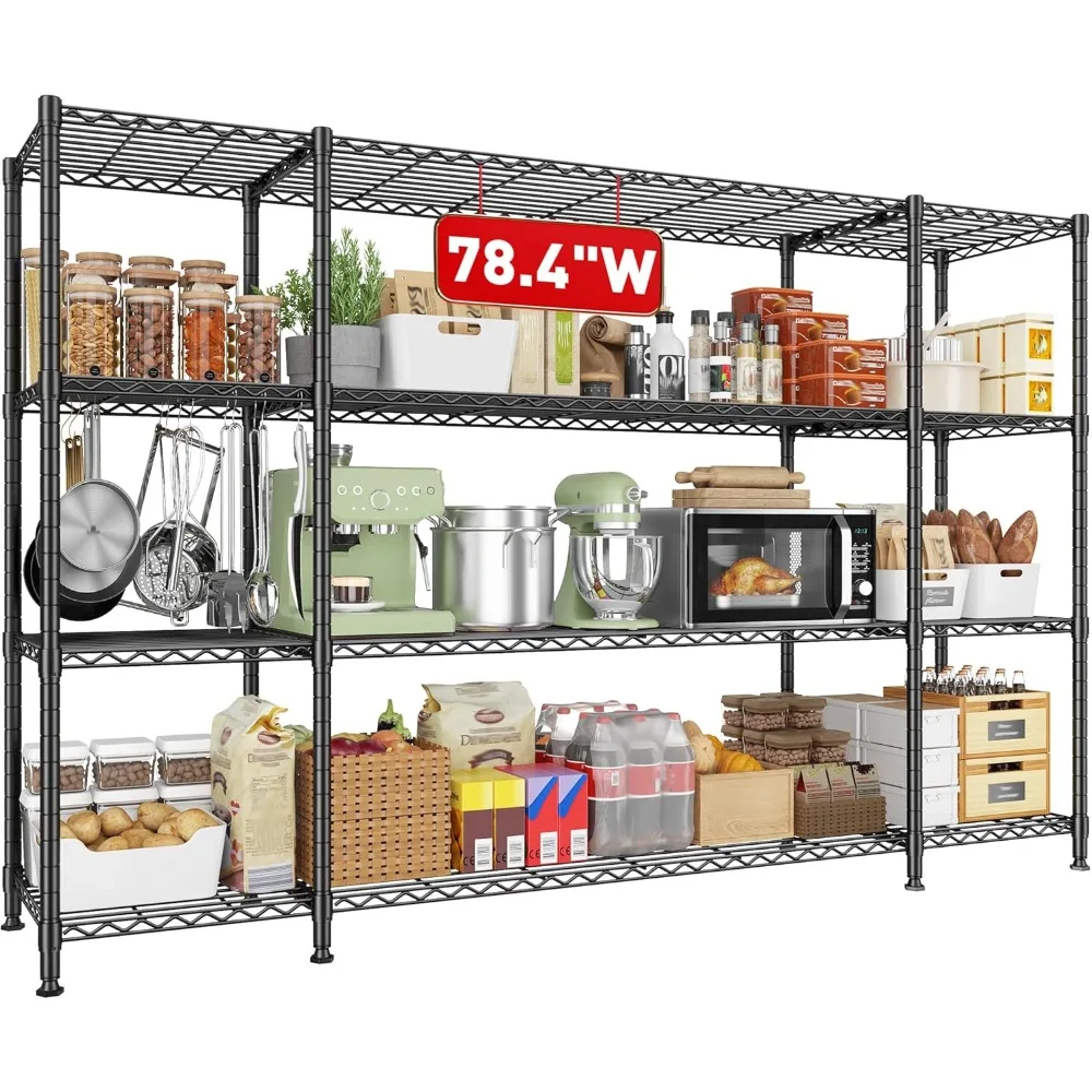 

78.4''W Storage Shelves Load 1500LBS, 4 Tier Wire Shelving Unit with Adjustable Metal Shelving for Pantry, Kitchen