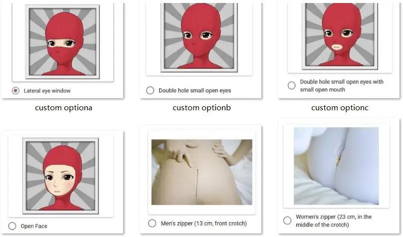 Customize options for zentai suit