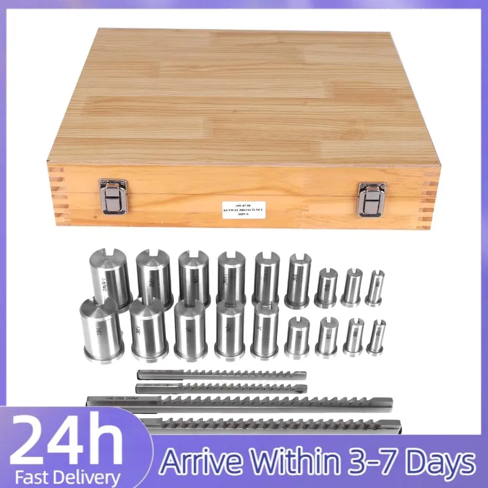 

Keyway Broach Kit Broach Sleeve Shim Set with 5 Broaches 18 Bushings 7 Shims 30pcs for Metalworking and Manufacturing