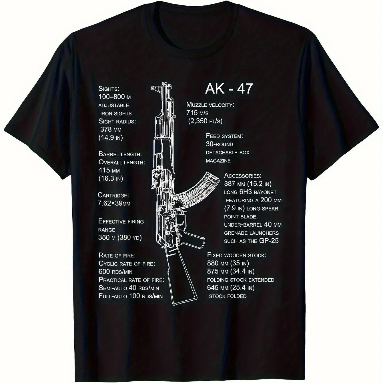 AK-47 Military Style T-shirt Black Bottom Red and White Military Pattern Casual Daily Versatile Printed T-shirt