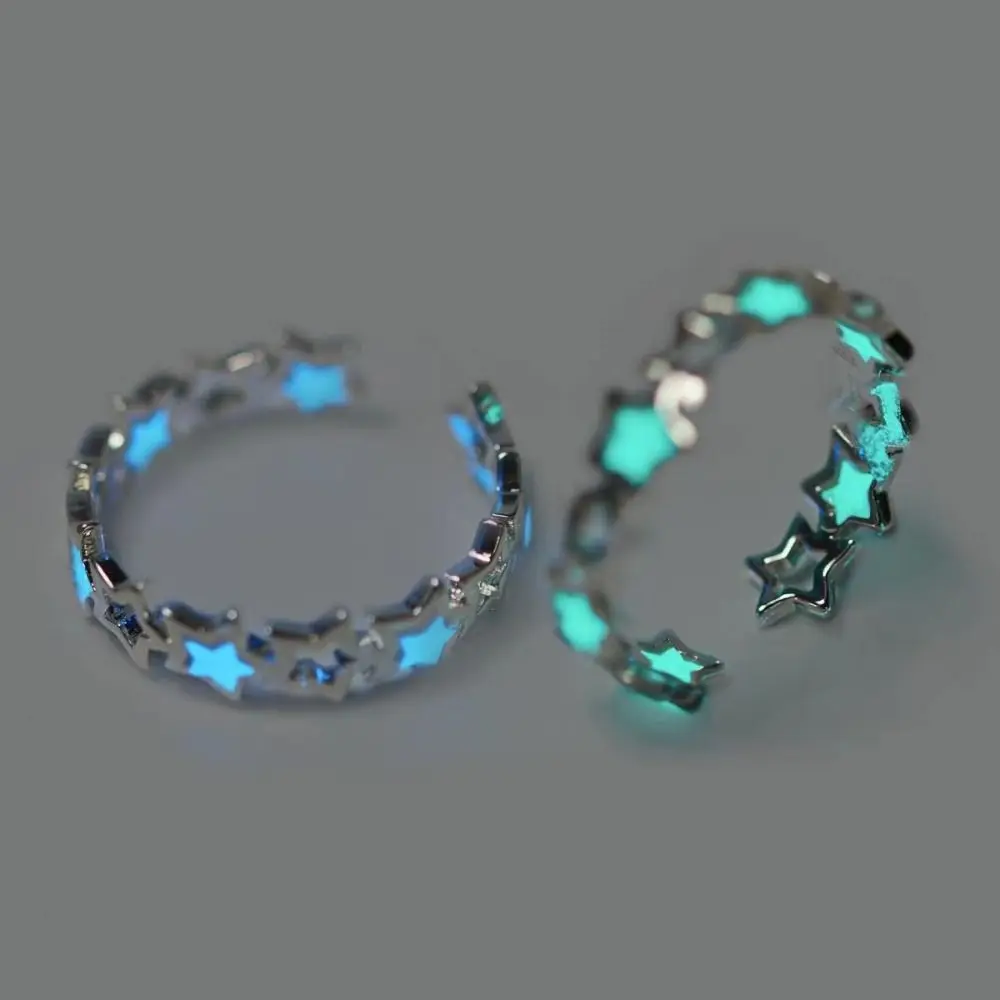 Fashion Glow in Dark Luminous Star Ring Open Pentagram Glowing Finger Ring Jewelry Y2K Light Adjustable Ring Hipster