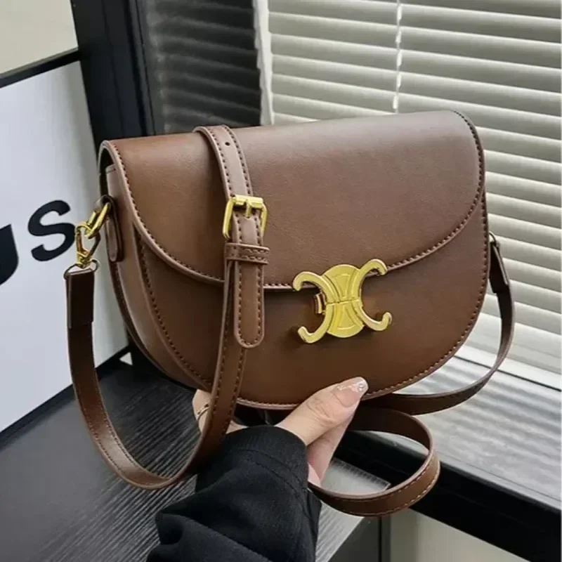 High-quality Handbags Ladies 2024 New Fashion Cross-body Bag Casual Tie-in Semicircle Red Saddle Bag Famous Luxury Designer