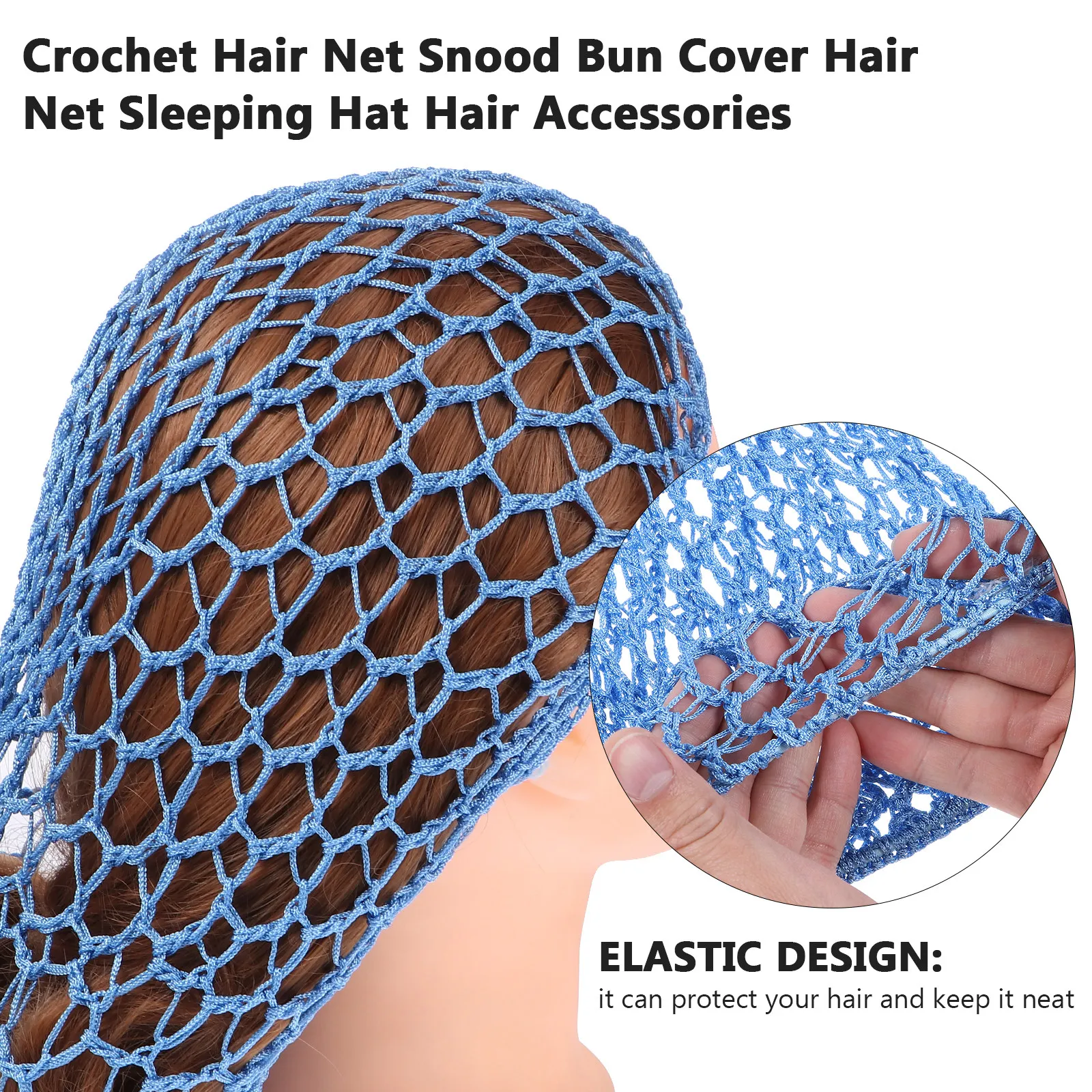 Crochet Hair Net Snood 2 Piece Soft Stretch Sleep Cap Hair Cover for Women and Girls Night Hair Accessory Set