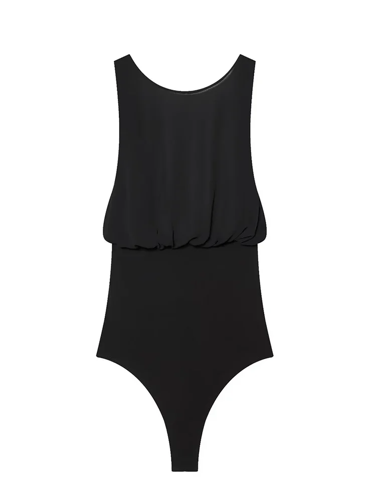 

HH Women Fashion Round Collar Long Sleeves Bow Decoration Street Jumpsuit Woman Black Zipper Resilience Splice Short Jumpsuit