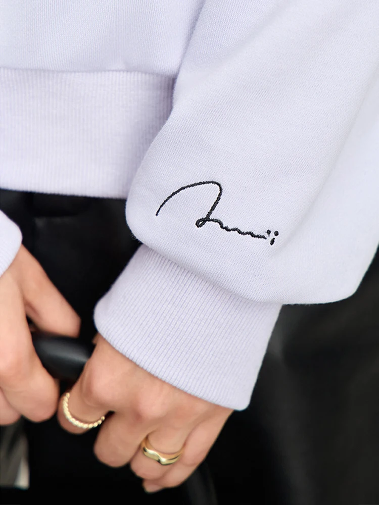 AMII-Sweat à capuche minimaliste en coton pour femme, col haut, lettre brodée, pulls féminins, dame de bureau, automne, nouveau, 2023, 12313005