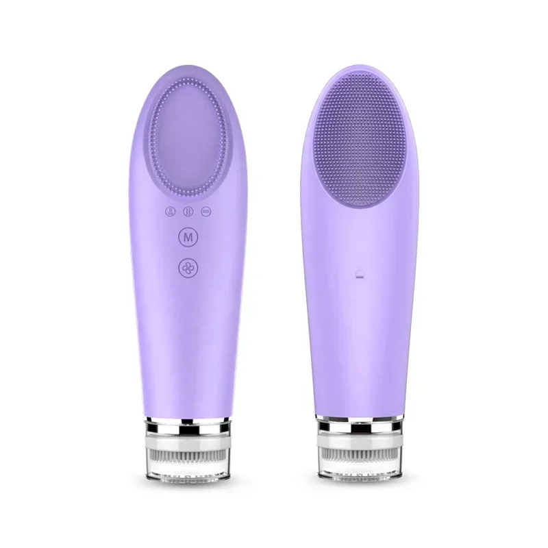 New Rechargeable Sonic Facial Cleansing Brush with Hot/Cool Compress Silicone Face Cleanser for Deep Cleaning
