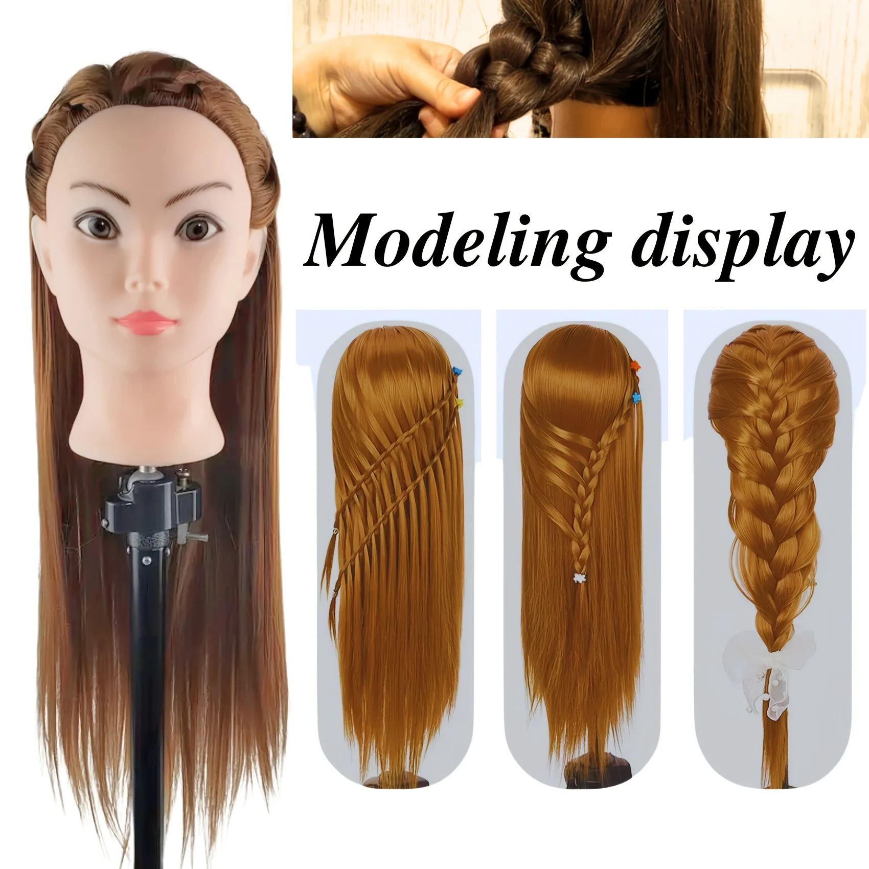 رأس عارضة أزياء مع رأس عارضة أزياء للشعر لممارسة التضفير وتصفيف الشعر مثالية للصالونات ومحلات الحلاقة ومدارس التجميل