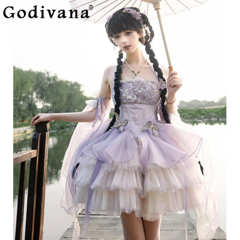 

Purple Chinese Style Ballet Lolita Dress Women Embroidered Lolita National Style Dress Female High Street Sweet Princess Dress