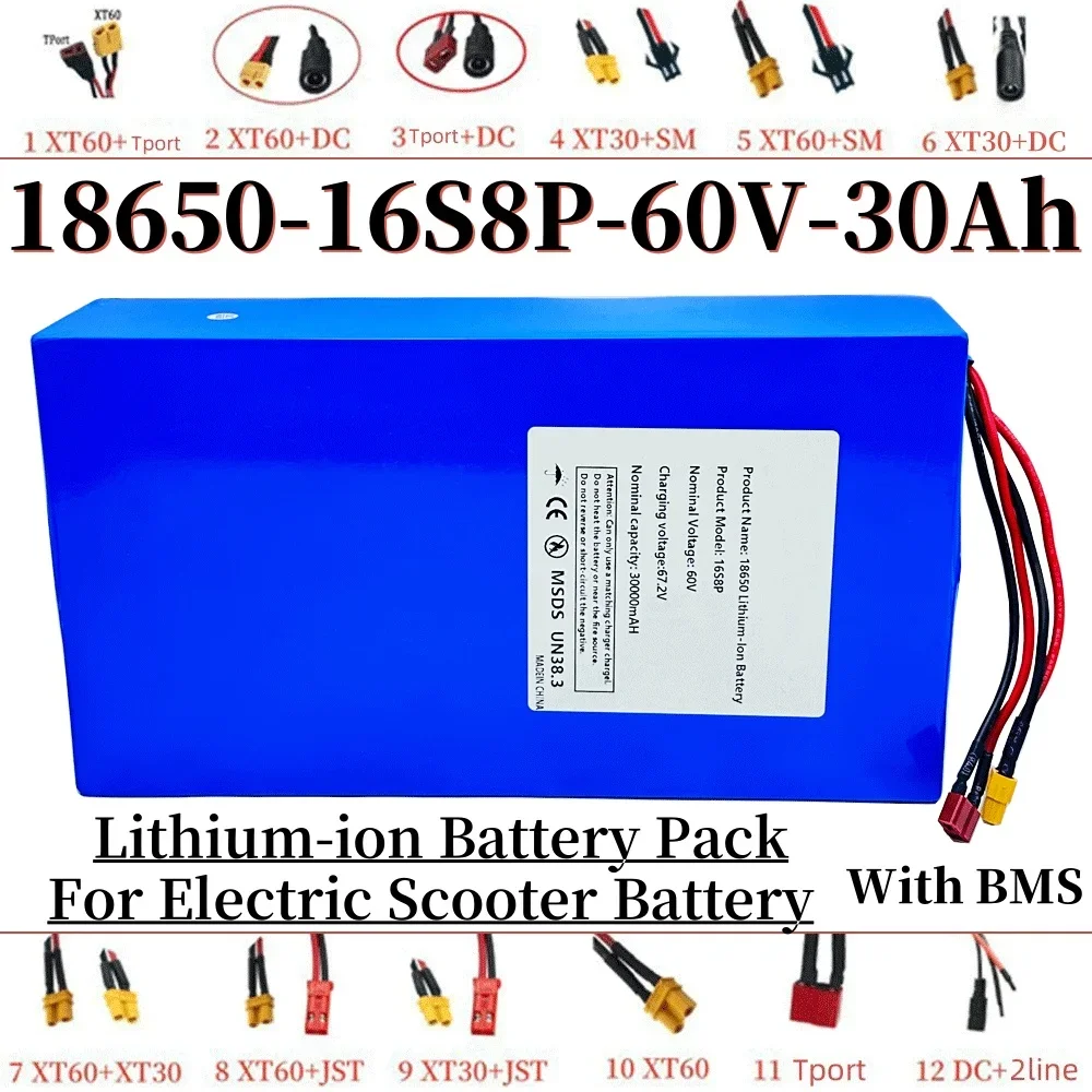 

18650 16S8P 60V Rechargeable Battery 30000mAh High-capacity Lithium-ion Battery Pack 30Ah With BMS For Electric Scooter Battery