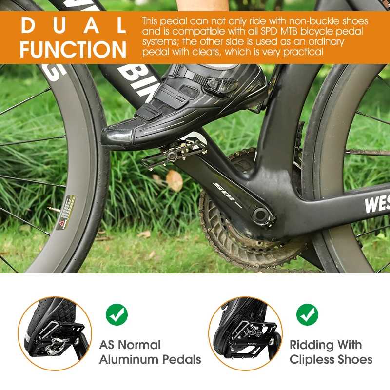 WEST BIKING Lock/Flat Double-sided Pedals 2 In 1DU Bearings MTB Pedals Anti-slip Dual-use Bicycle Pedals Cycling Accessories