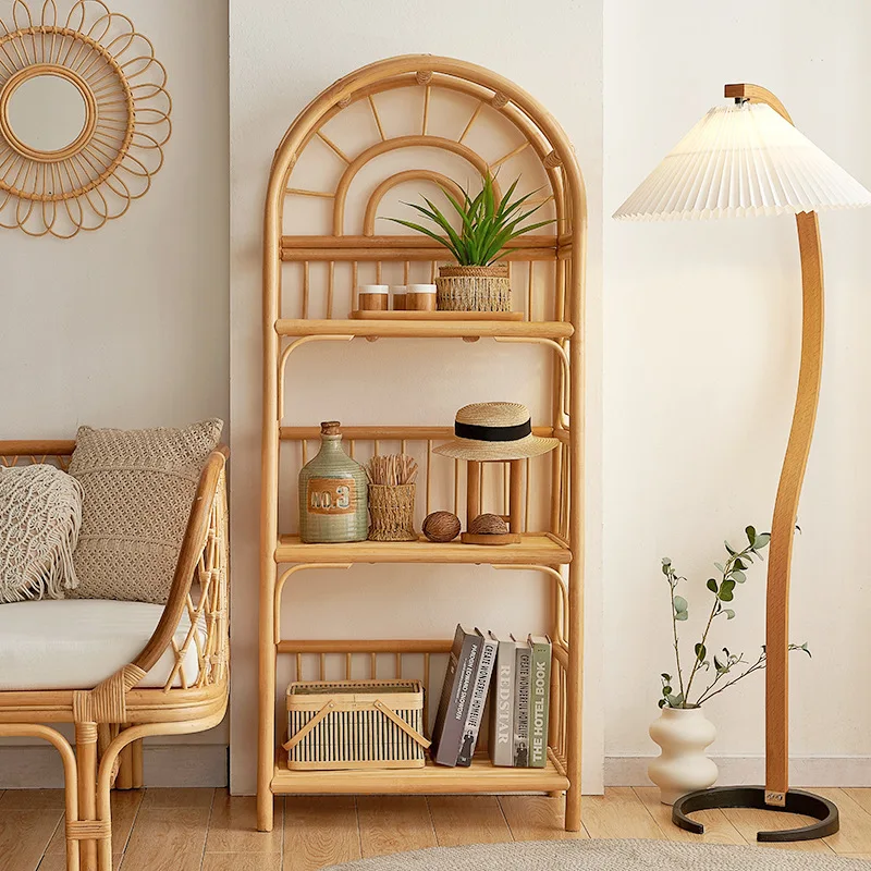 Handmade rattan woven storage rack, sun bookcase, natural Indonesian rattan ins, simple , Japanese cabinet