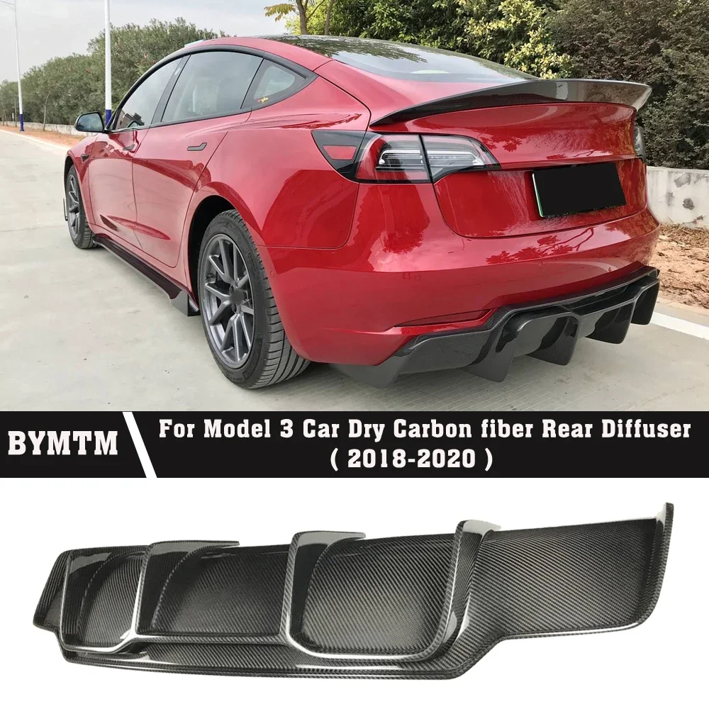 

V Style Car accessories Bumper Dry Carbon fiber Rear Diffuser For Tesla Model 3